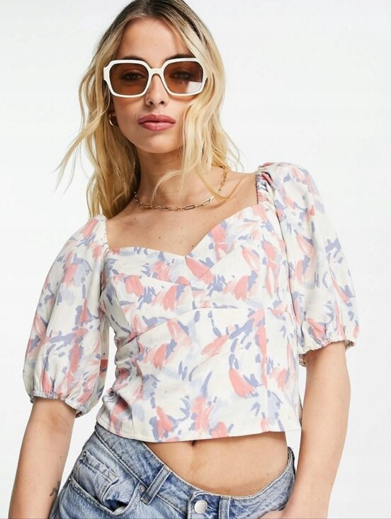 Abercrombie & Fitch Tops - Abercrombie & Fitch White Floral Puff Sleeve Blouse Top